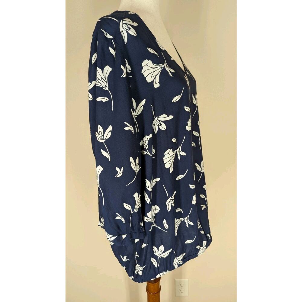 Juna Rose Blouse 3/4 Sleeve Navy White Floral Sheer Women's Size 14 - Picture 4 of 11